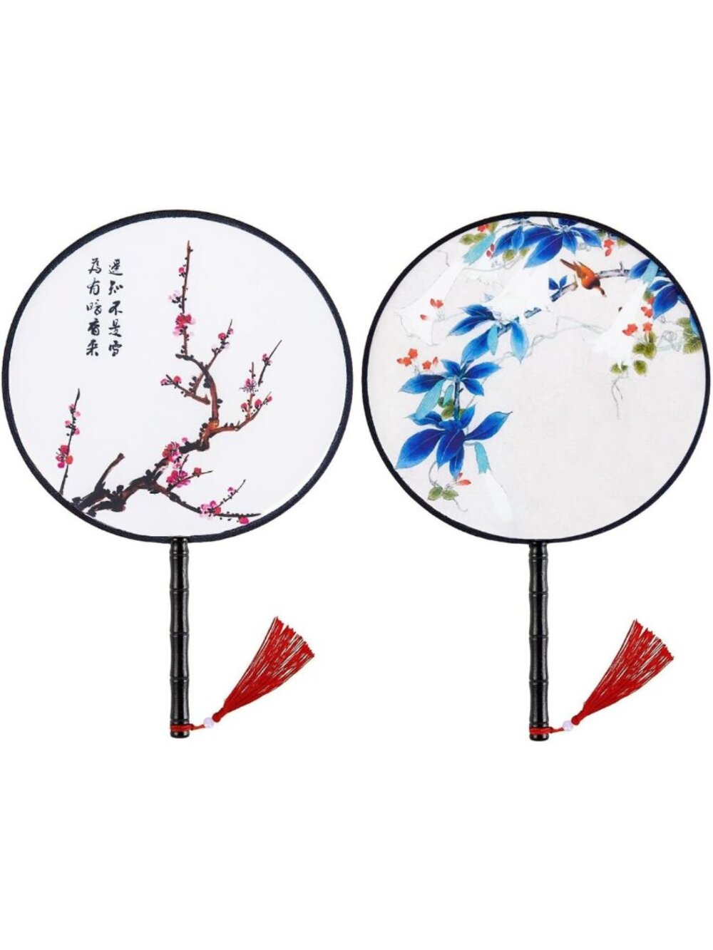Vintage Silk Hand Fans - 2 Pack Translucent Double-Sided Design for Weddings